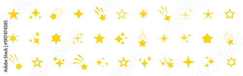 Stars icon collection. Different star shapes. Stars icon set.  Sparkle star icon set. Falling stars . Vector illustration