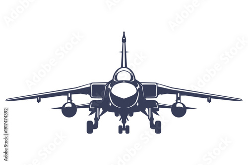 Front-facing silhouette modern aircraft panavia tornado. Black and white jet vector illustration in minimalist monochrome style. Europe modern combat aircraft.