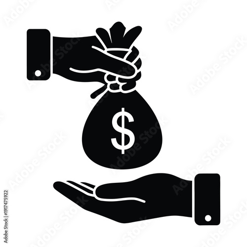 Hands exchanging a money bag with a dollar sign