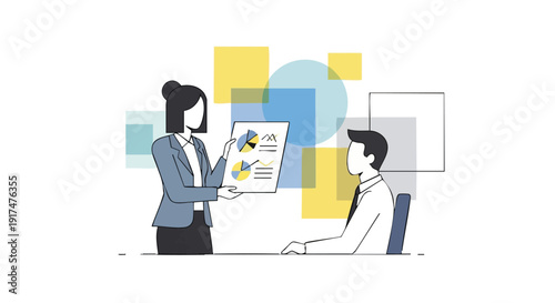 Businesswoman presenting chart to colleague in office.