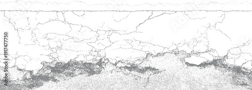 Abstract cracked grey lines and dots texture on white background