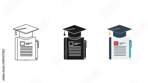 Graduation icons with documents and caps Vector