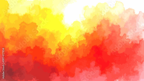 Vector Abstract vibrant watercolor artwork with a fiery gradient of red, orange, and yellow hues, evoking warmth, passion, and artistic expression. Design