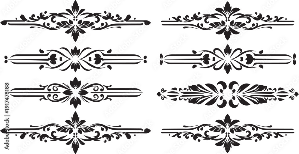 Fototapeta premium Elegant black and white floral ornaments seamless border vector illustration design art