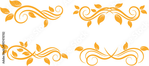 Golden autumn leaves swirl elegant floral border vector illustration flat design