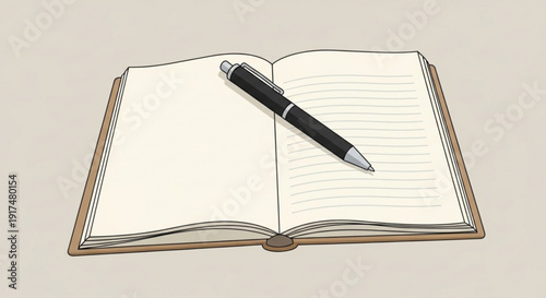 Open notebook with pen on top blank pages writing concept education learning note taking office supplies
