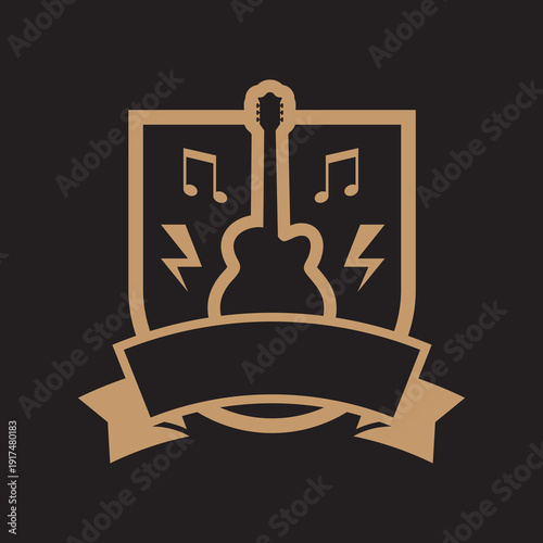 Electric Guitar Music Shield Logo for Rock Band and Studio Brand