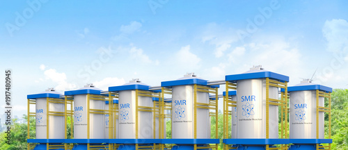Cuadro en lienzo Group of smr or small modular nuclear reactors power plant