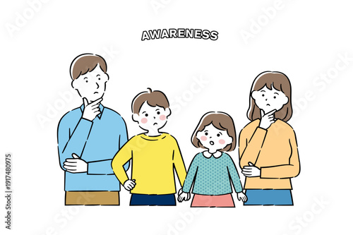 検討する表情の家族イラスト 4C