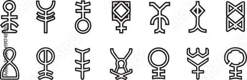 Collection of symbolic ancient runes and glyphs