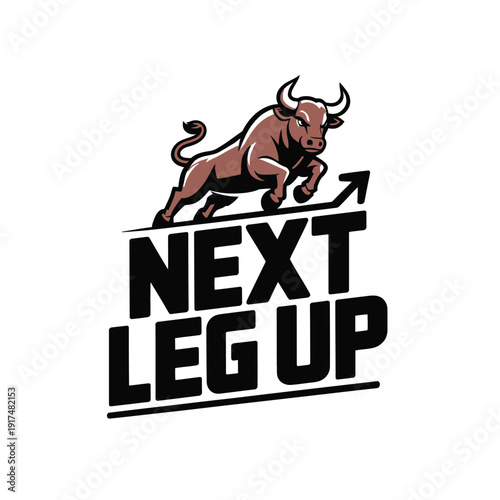 A motivational stock market logo with a bull and upward arrow