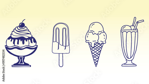 A delightful assortment of four classic dessert treats featuring ice cream variations