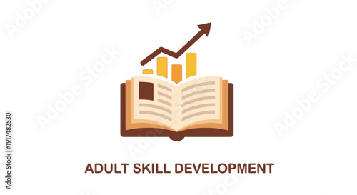 Adult Skill Development Illustration Featuring an Open Book with Rising Graph