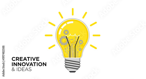 Creative concept illustration of a glowing lightbulb symbolizing innovation and bright ideas in a simple graphic representation