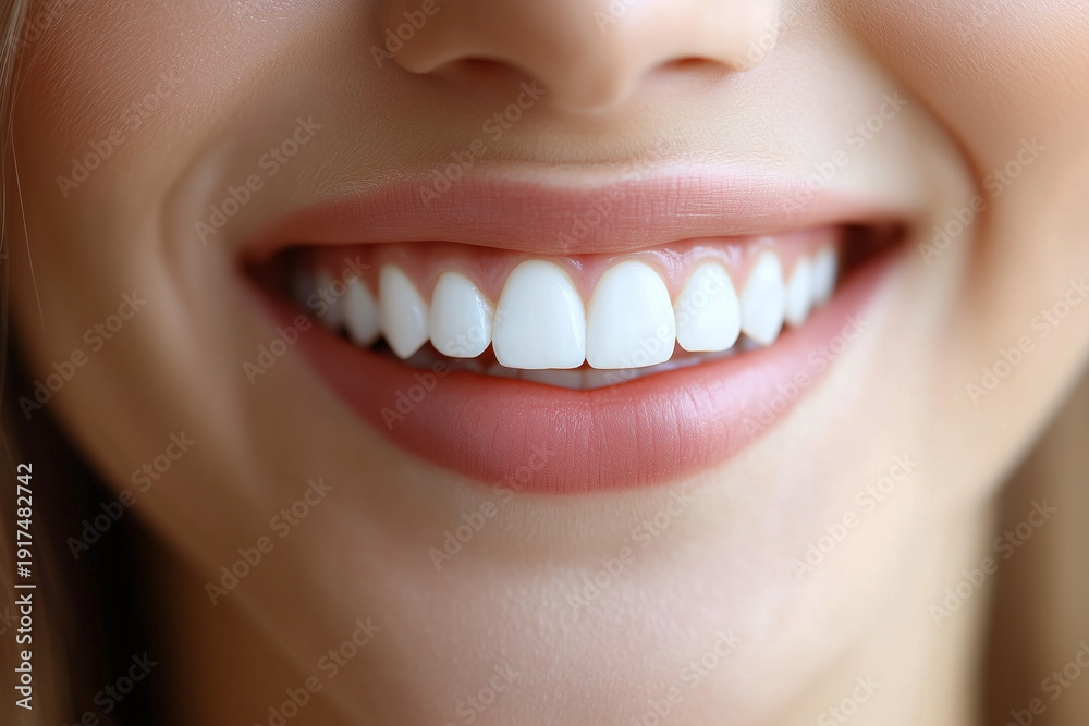 Fototapeta premium Beautiful smile young woman. White teeth on white background