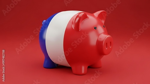 Piggy bank painted with French flag colors white blue