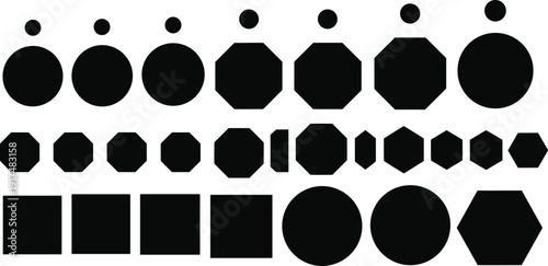 WeGeometric shape silhouette illustration set, circle square polygon artwork, abstract vector design, symmetry graphic pack, educational symbol collection, black sketchb