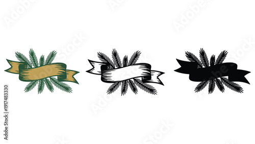 Three different styles of a banner with foliage elements.