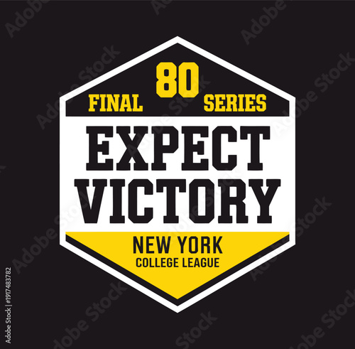 Hexagonal sports with expect victory text and new york college league black yellow