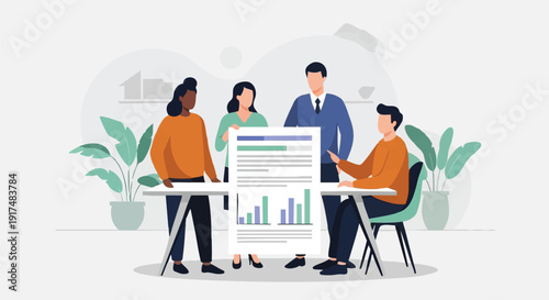 Business team analyzing charts and graphs together.