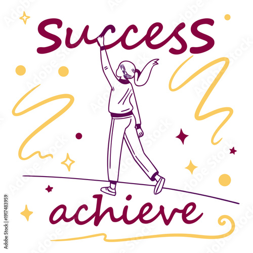 A person celebrating success with confetti and stars