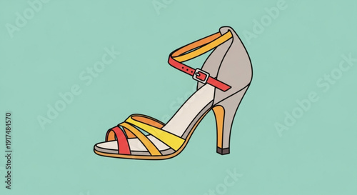 Colorful strappy high heel shoe with ankle strap on mint background fashion and style concept
