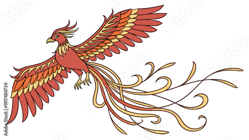 Majestic phoenix bird in vibrant flight with fiery plumage