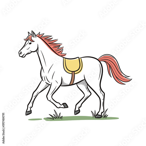 White Horse Running with Saddle.
