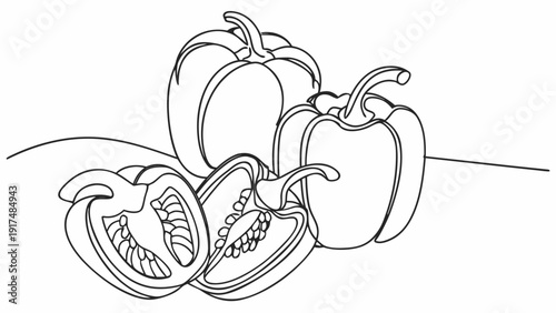Fresh bell peppers in a modern artistic line drawing