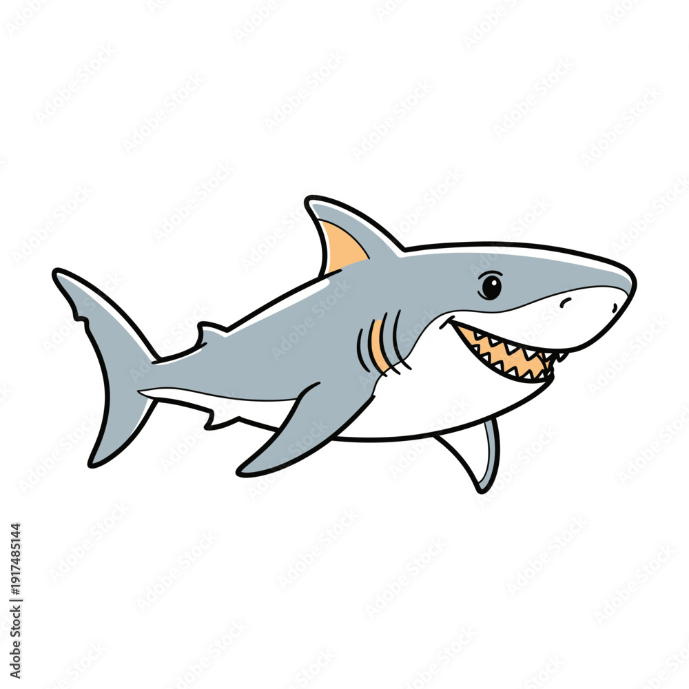 Fototapeta premium Cartoon Shark Illustration with Open Mouth.
