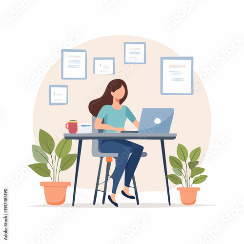 Modern Work From Home Illustration with Minimal Desk Setup