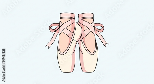 Pair of pink ballet shoes with ribbons on a white background illustration of dancing slippers