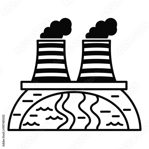 Nuclear power plant with two cooling towers emitting smoke icon