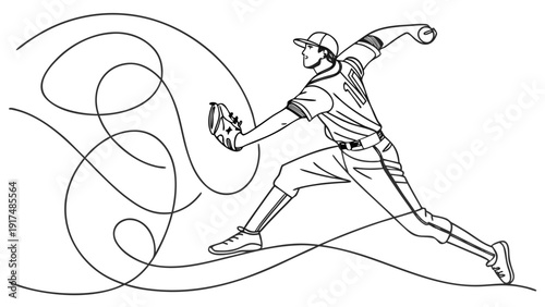 Dynamic baseball player in action with stylish motion lines