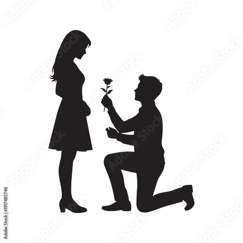 Romantic proposal silhouette of man kneeling with ring