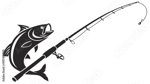 Excited fish leaps from water towards fishing rod in pursuit of bait