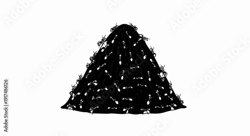 Black and white illustration of a mound of ants