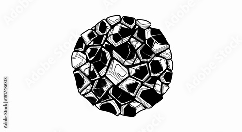 Black and white illustration of abstract geometric cellular structure