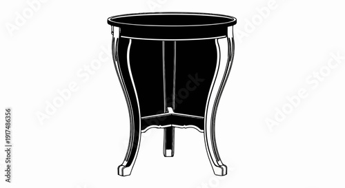 Black and white illustration of an ornate antique pedestal table