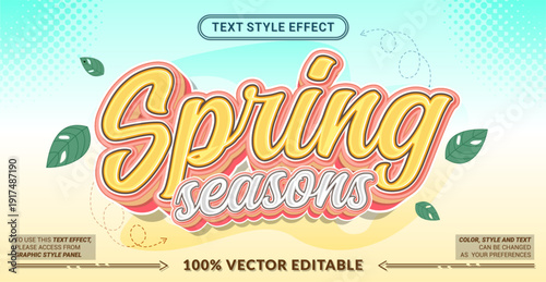 Editable text effect vector “Spring Season” features cheerful bold lettering with fresh colors, fun vibes, and a joyful atmosphere for seasonal promotions and designs.