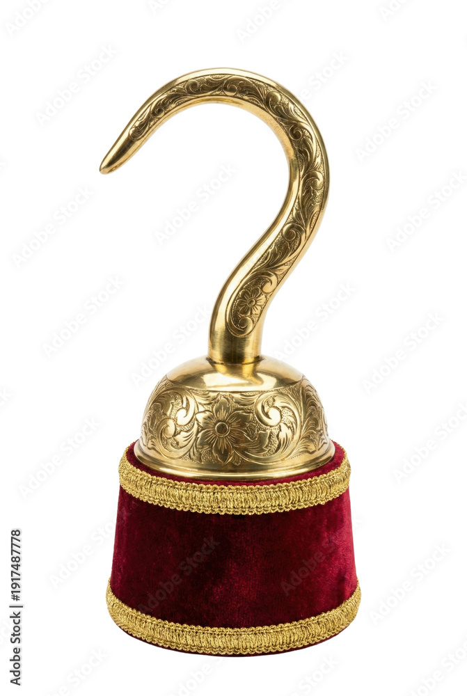 Fototapeta premium Golden pirate hook isolated. Costume accessory prop.