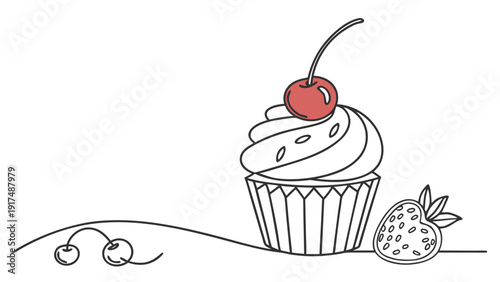 Cupcake with Cherry and Strawberry