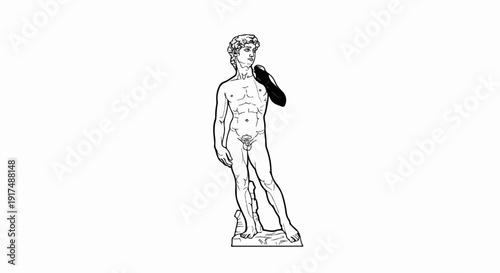Classic male figure with detailed musculature and a dark arm