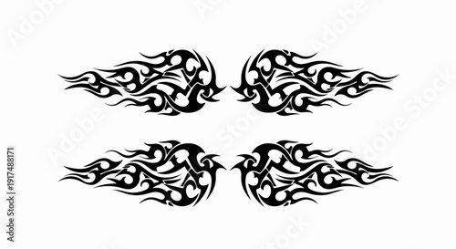 Black tribal flame-like designs arranged in two horizontal rows