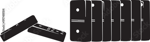 Black and white dominoes on a plain background setting