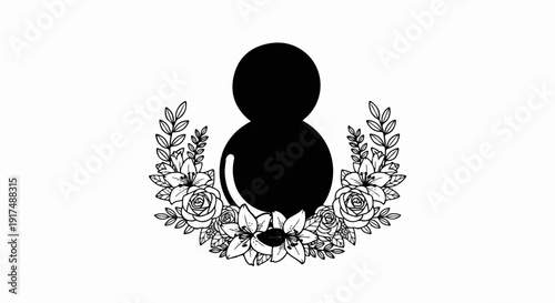 Black numeral eight shape with a floral garland border