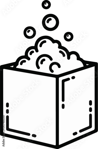 Black outline of a box filled with overflowing suds and bubbles