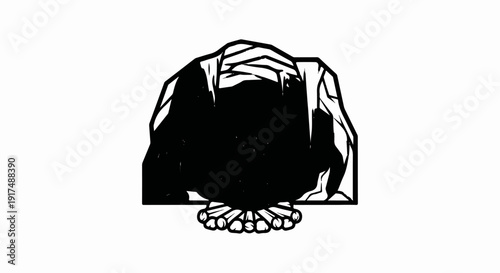 Black outline of a figure hunched over a small pile of logs