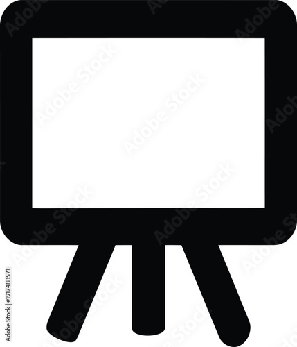 Black silhouette of a presentation board on a tripod representing business meetings education training seminars lectures academic teaching and creative workshops.