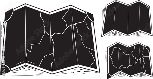 Illustration of black folded maps on white background